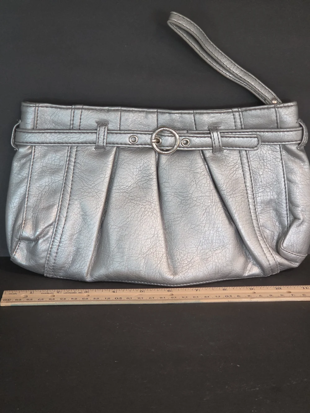 Neiman Marcus Metallic Silver Pleated Wristlet Clutch